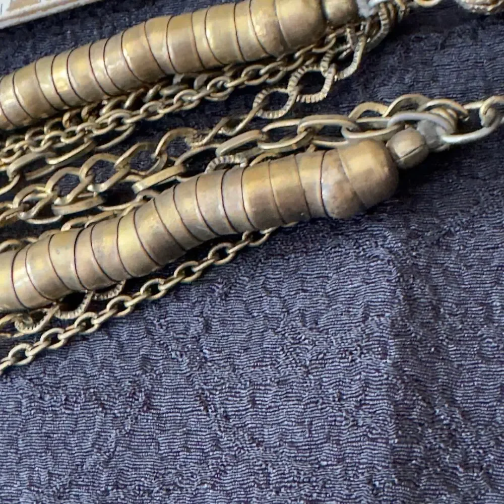 VNT Lariat Serpentine Tribal Statement Necklace Gold Multi Strand Tassel
